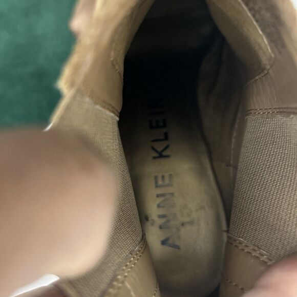 Anne Klein Suede Leather Ankle Booties Tan Brown Block Heel Slip On Womens 8.5 M - Picture 11 of 12